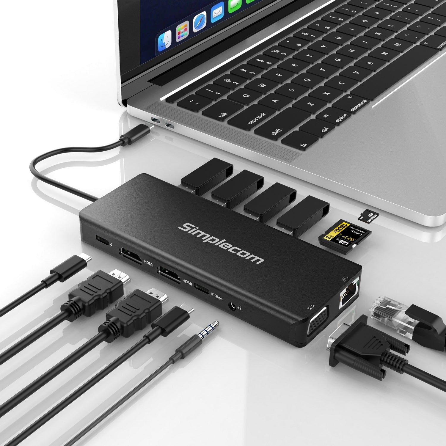 Computer Monitors & Accessories: Simplecom CHN613 USB-C 13-in-1 Multiport Docking Station Dual HDMI + VGA Triple Display USB 3.2 Gen 2 10Gbps