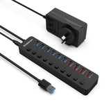 Phone Chargers: Simplecom CHU810 48W 10-Port USB 3.0 Hub and Charger with Individual Switches 12V/4A Power Adapter BC1.2 Fast Charging