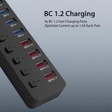 Phone Chargers: Simplecom CHU810 48W 10-Port USB 3.0 Hub and Charger with Individual Switches 12V/4A Power Adapter BC1.2 Fast Charging