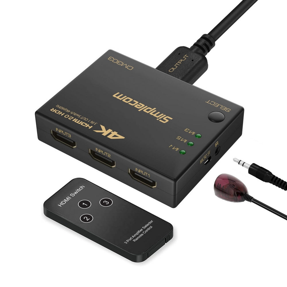 TVs & Accessories: Simplecom CM303 Ultra HD 3 Way HDMI Switch 3 IN 1 OUT Splitter 4K@60Hz