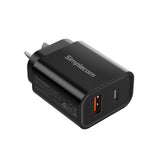 Phone Chargers: Simplecom CU220 Dual Port PD 20W Fast Wall Charger USB-C + USB-A for Phone Tablet