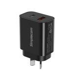 Phone Chargers: Simplecom CU220 Dual Port PD 20W Fast Wall Charger USB-C + USB-A for Phone Tablet