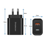 Phone Chargers: Simplecom CU220 Dual Port PD 20W Fast Wall Charger USB-C + USB-A for Phone Tablet