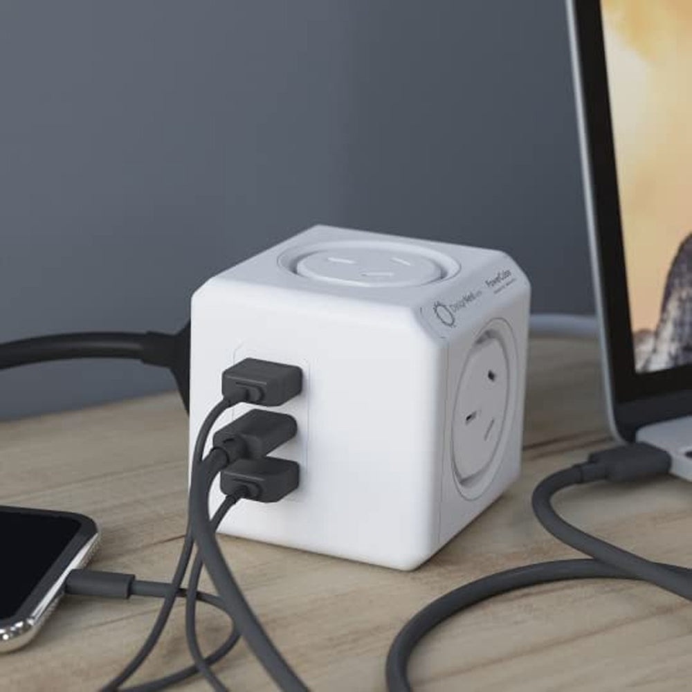Powerboards & Adapters: Allocacoc PowerCube Extended 4 Outlets 2 USB-A + 1 USB-C PD 20W with Surge 1.5M White (11407-AUEUAC)