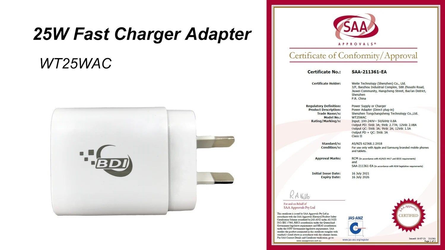Phone Chargers: BDI 25W PD Quick Charger AU plug with USB-A and Type-C Ports