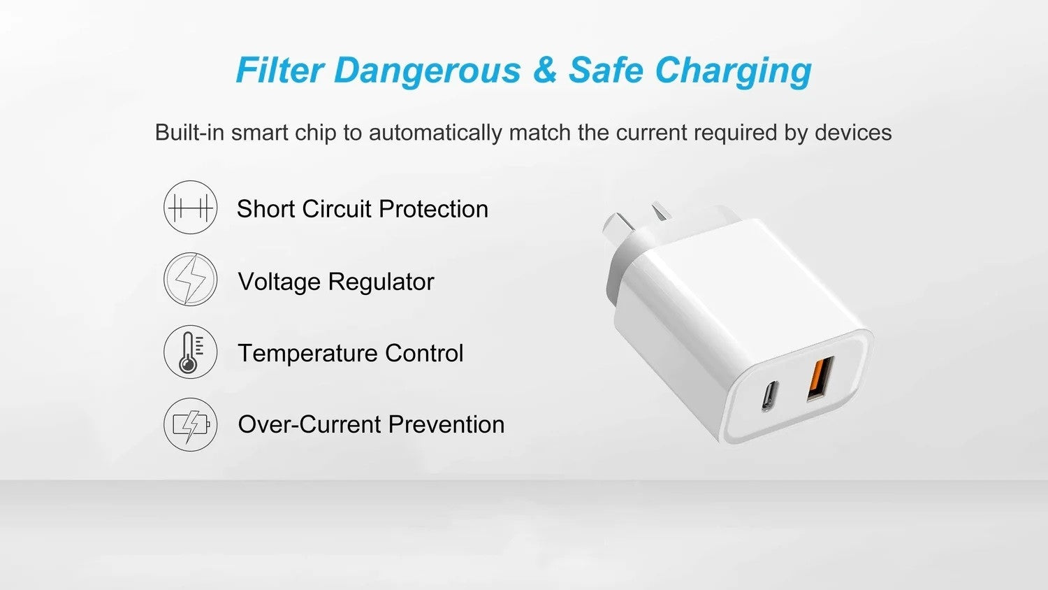 Phone Chargers: BDI 25W PD Quick Charger AU plug with USB-A and Type-C Ports