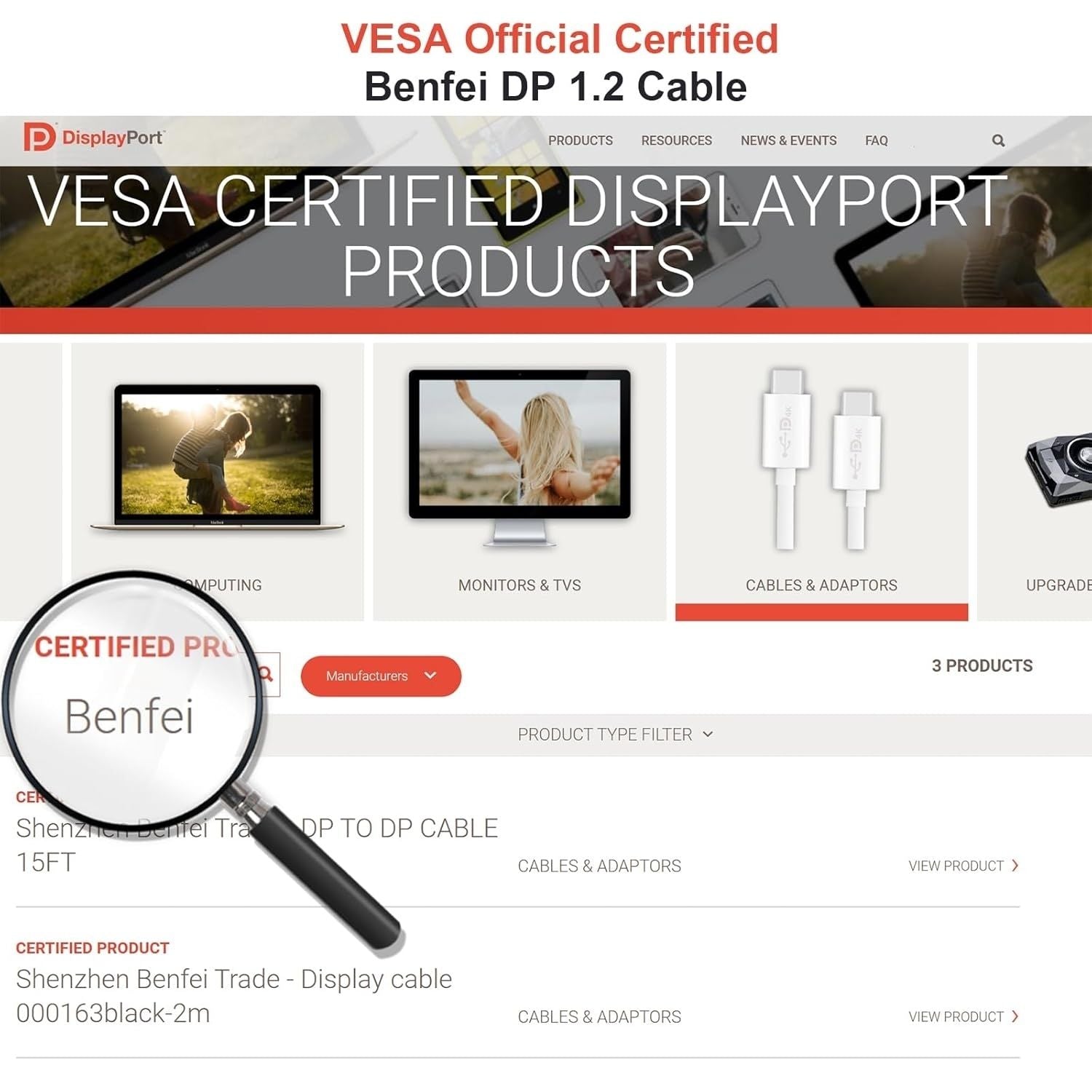 BENFEI 000200BK [VESA Certified] DP to DP Male to Male Cable 3M Supports 8K@60Hz Compatible with Lenovo, Dell, HP, ASUS and More