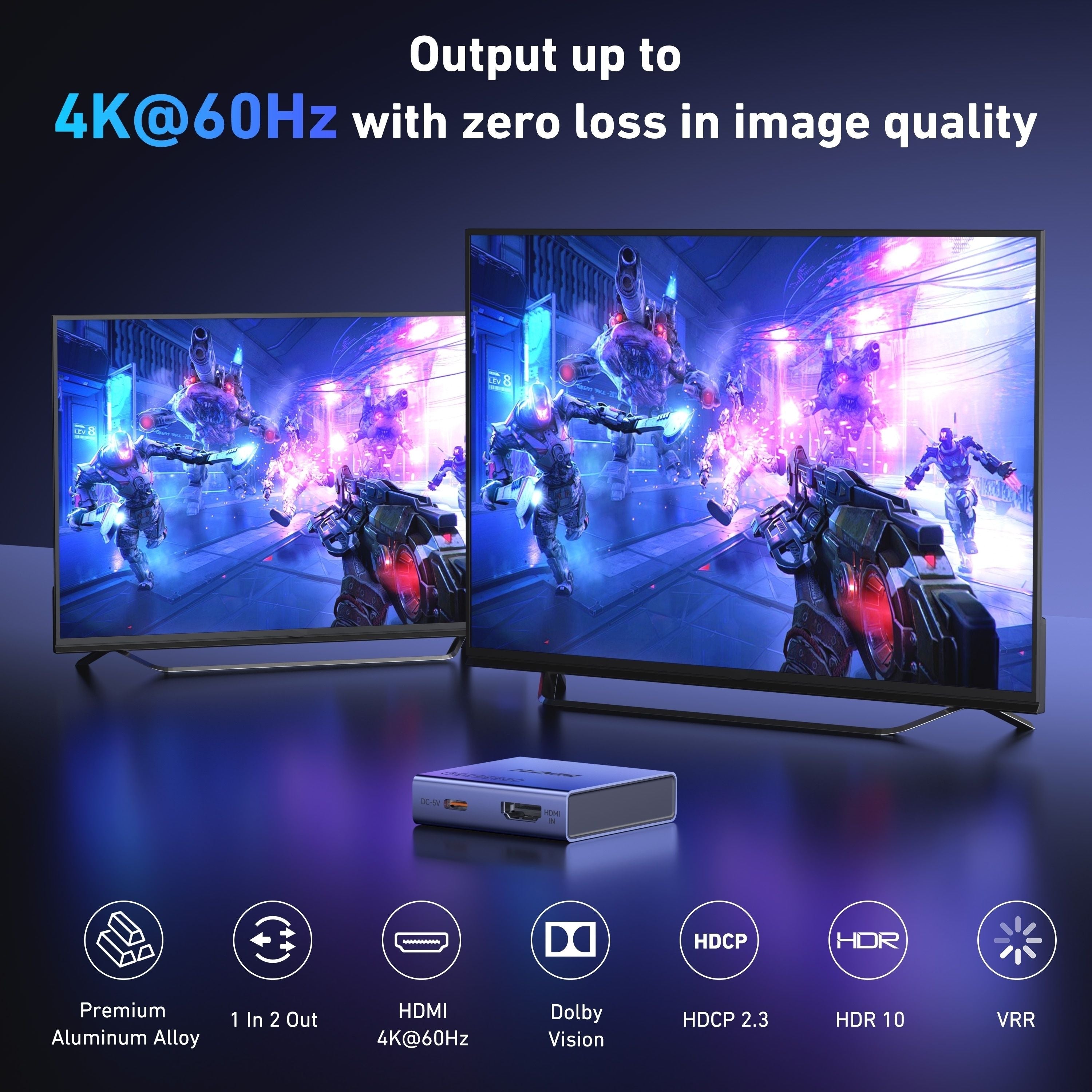 BENFEI 000447GY HDMI Splitter 1-In 2-Out 4K@60Hz