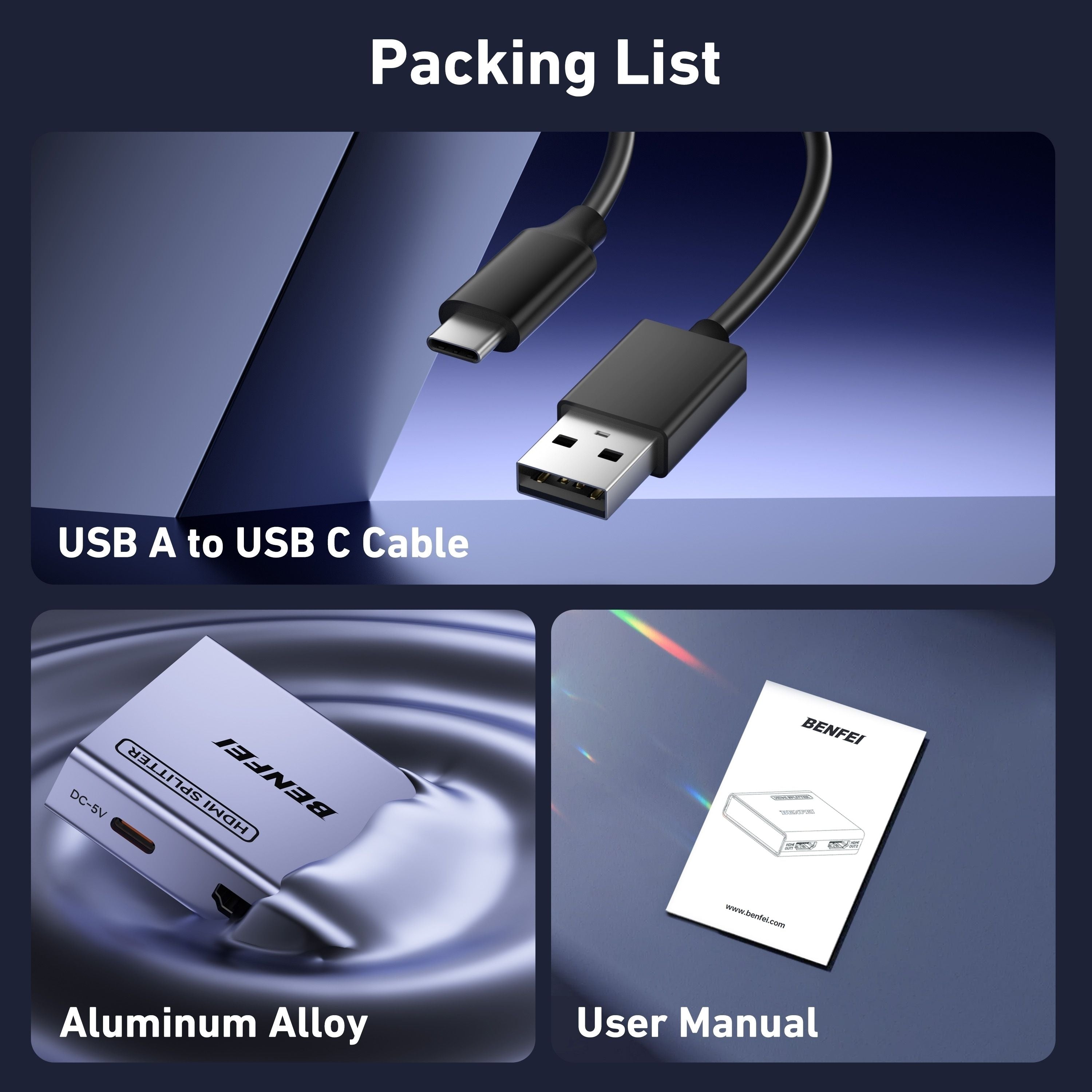 BENFEI 000447GY HDMI Splitter 1-In 2-Out 4K@60Hz