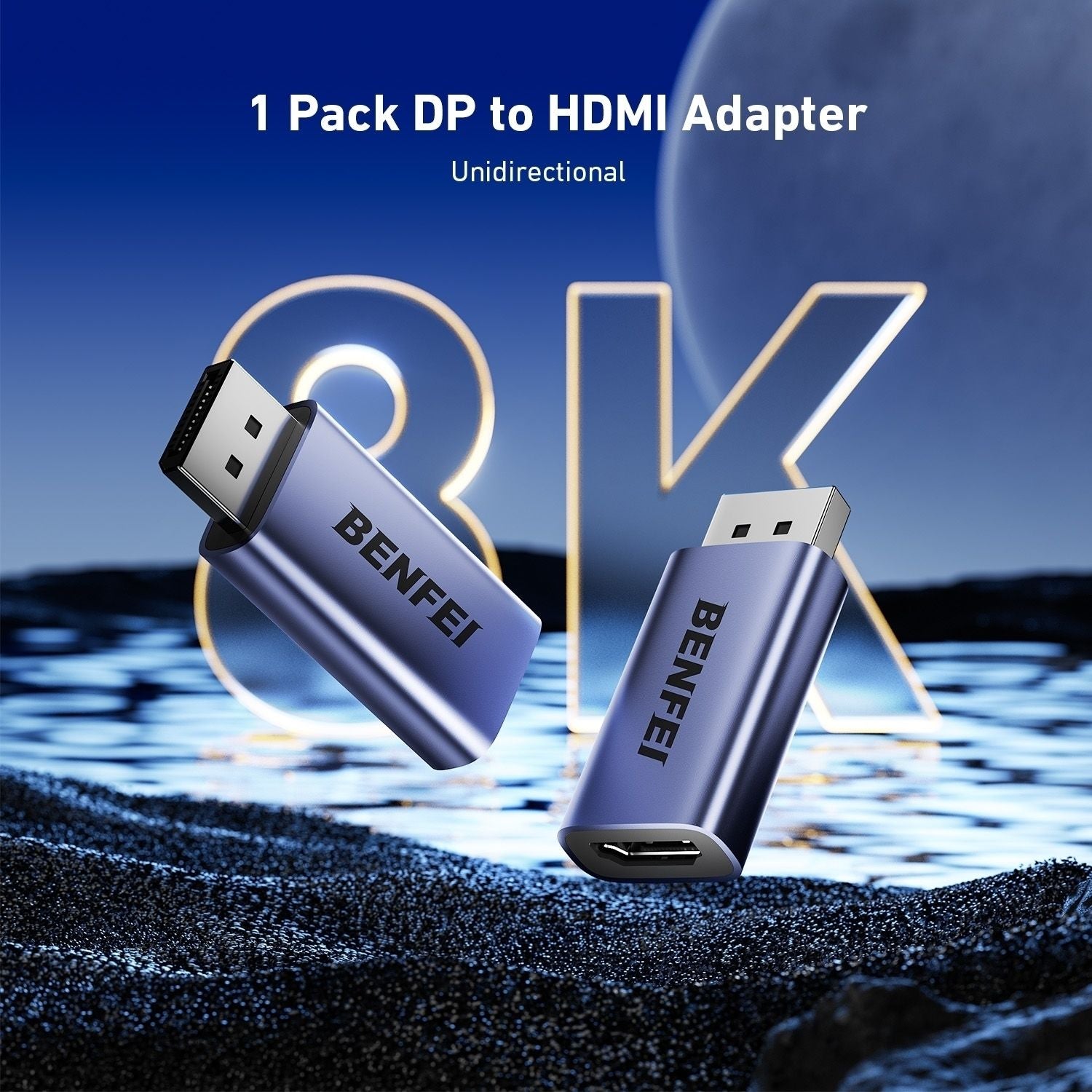 BENFEI 000457GY DP Male to HDMI Female Adapter 8K/60Hz Nickel/Nickel Aluminum Shell Dark Gray Laser Engraved