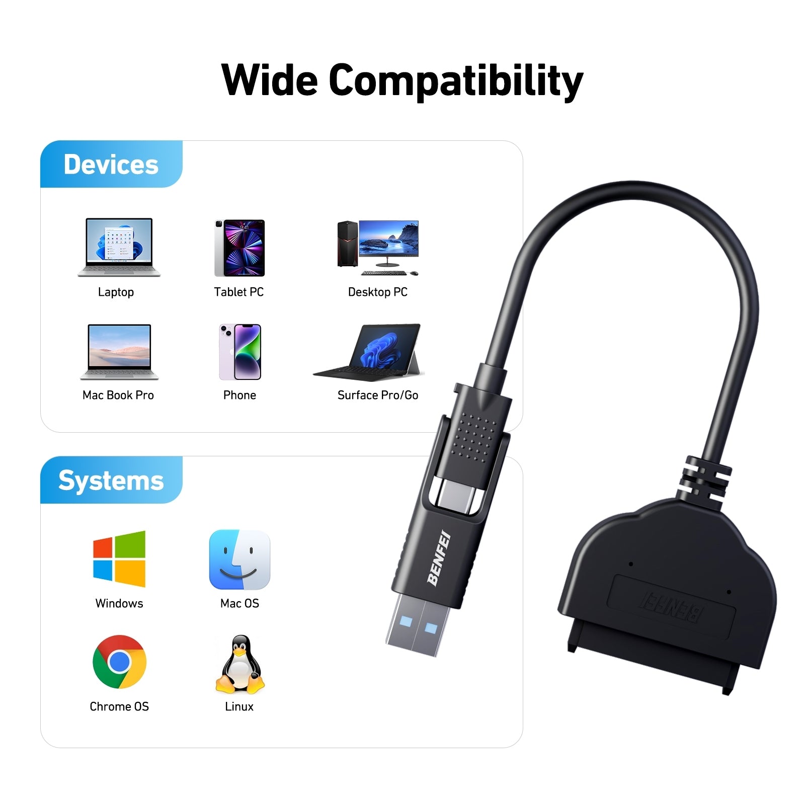 Computer Cables & Adapters: BENFEI 2in1 USB-C/USB 3.0 to SATA III Hard Driver Adapter