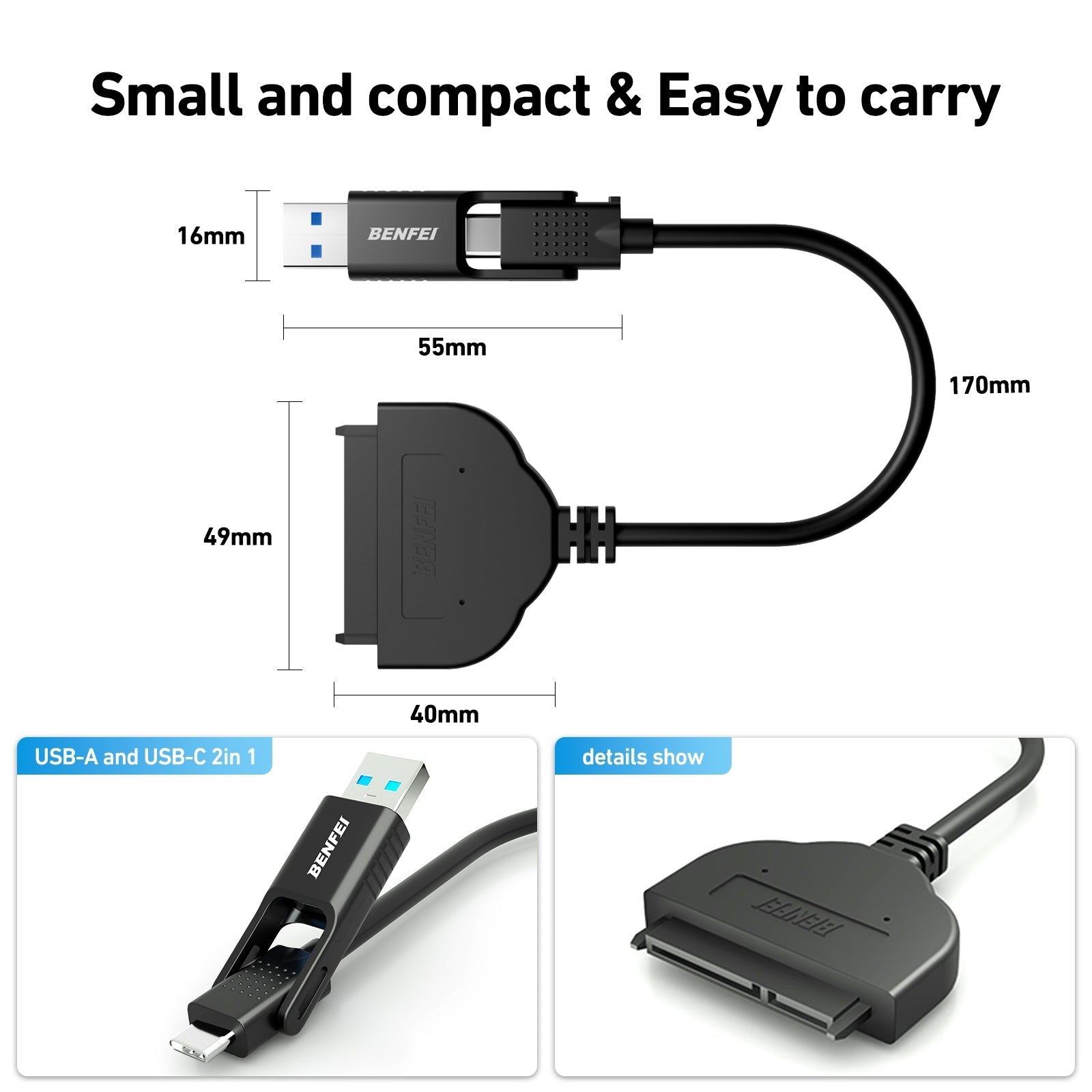 Computer Cables & Adapters: BENFEI 2in1 USB-C/USB 3.0 to SATA III Hard Driver Adapter