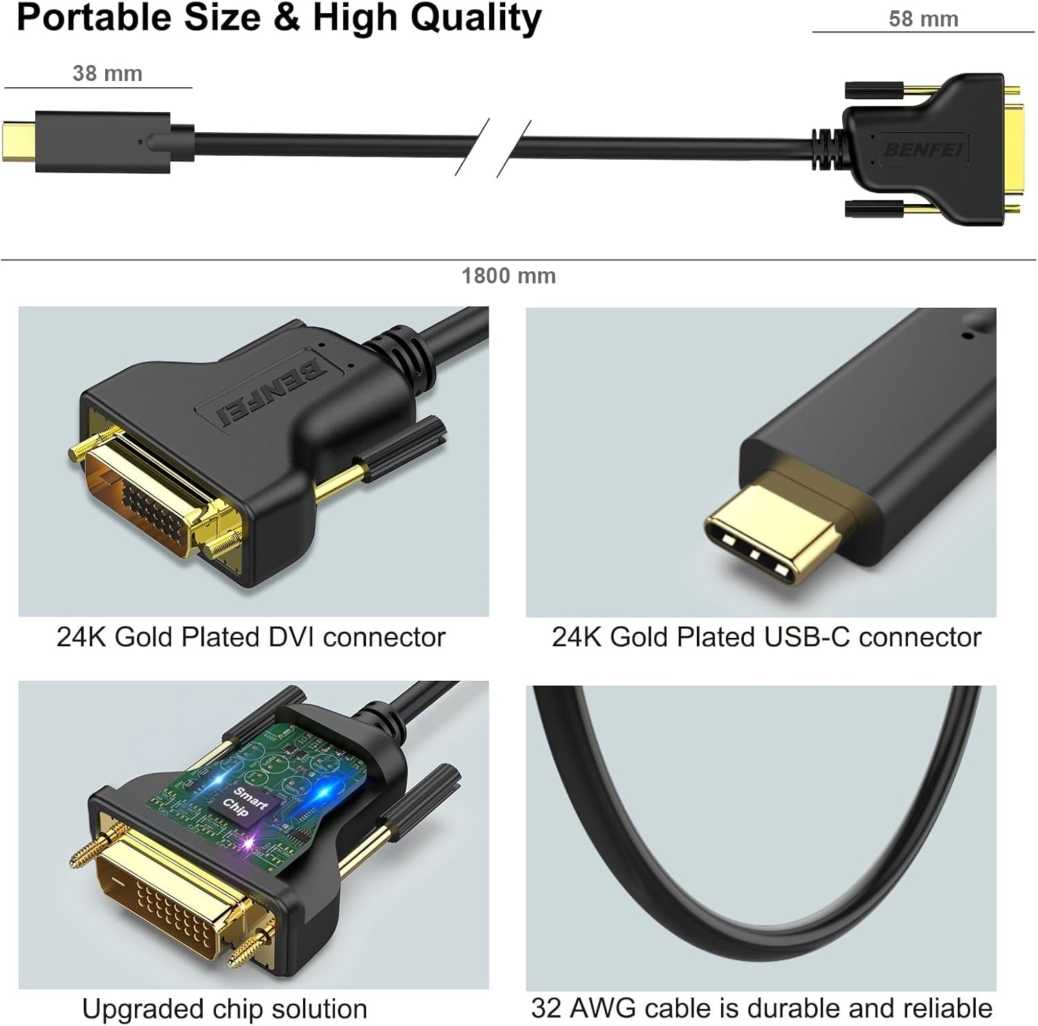 Computer Cables & Adapters: BENFEI USB C to DVI Cable 1.8m
