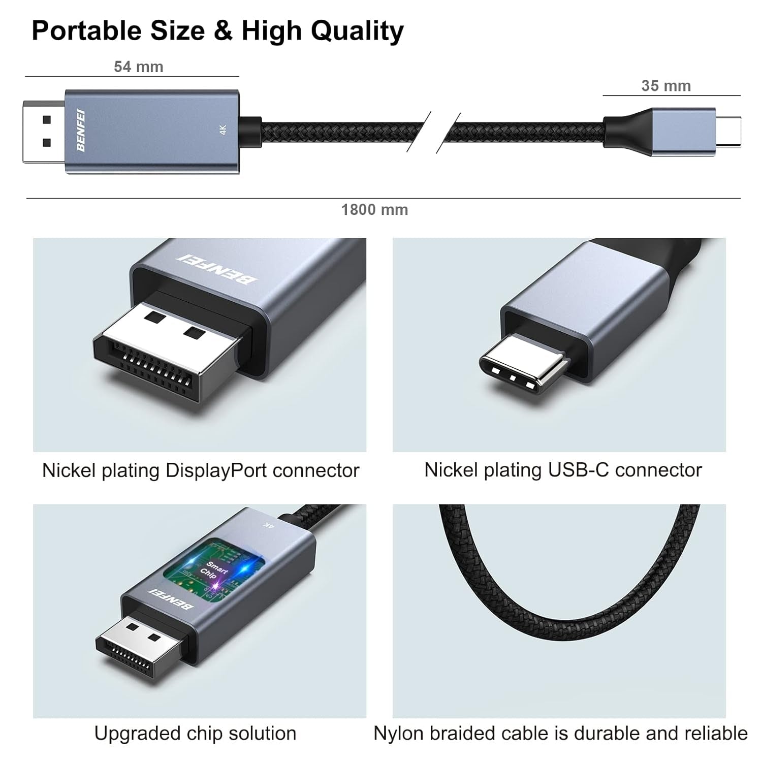 Computer Cables & Adapters: BENFEI 207GY-6F USB-C to DP 1.8M 8K@60Hz Thunderbolt 3