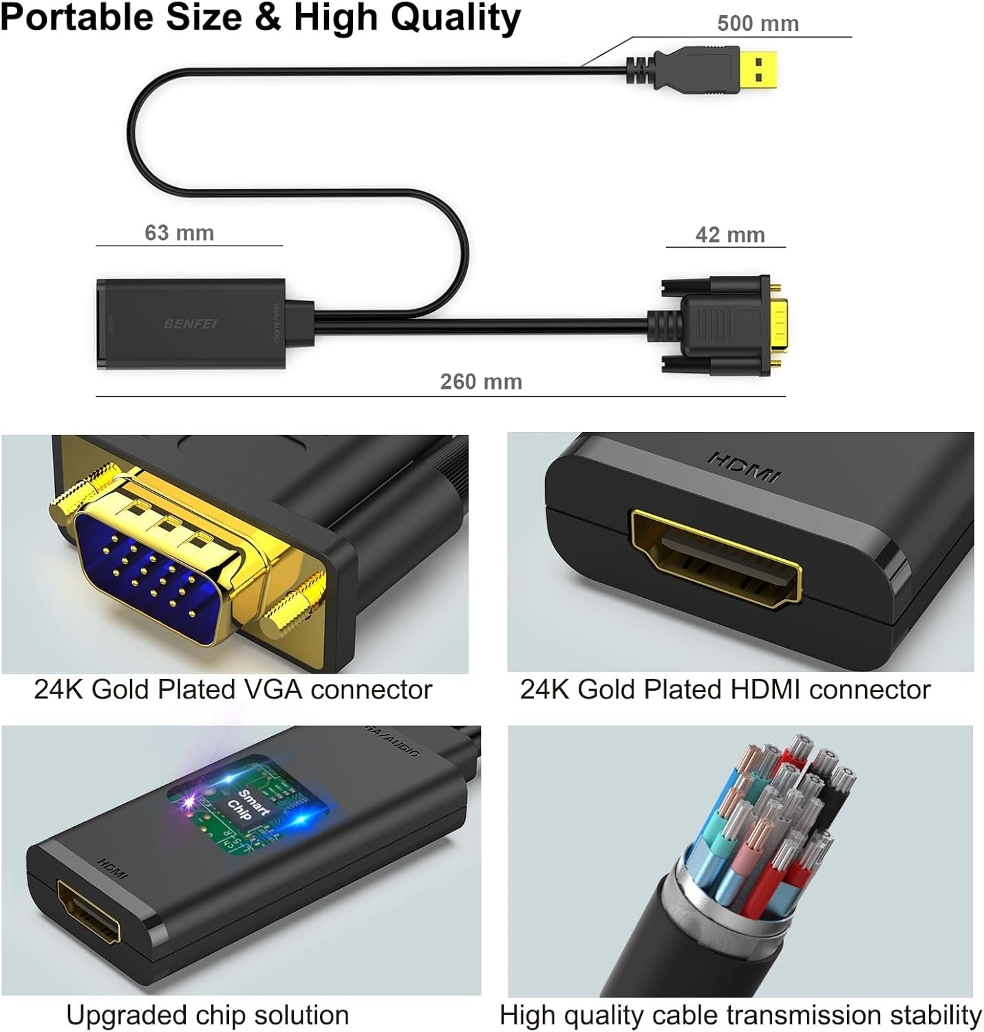 Computer Cables & Adapters: BENFEI 210BK VGA to HDMI Adapter with Audio Support and 1080P Resolution