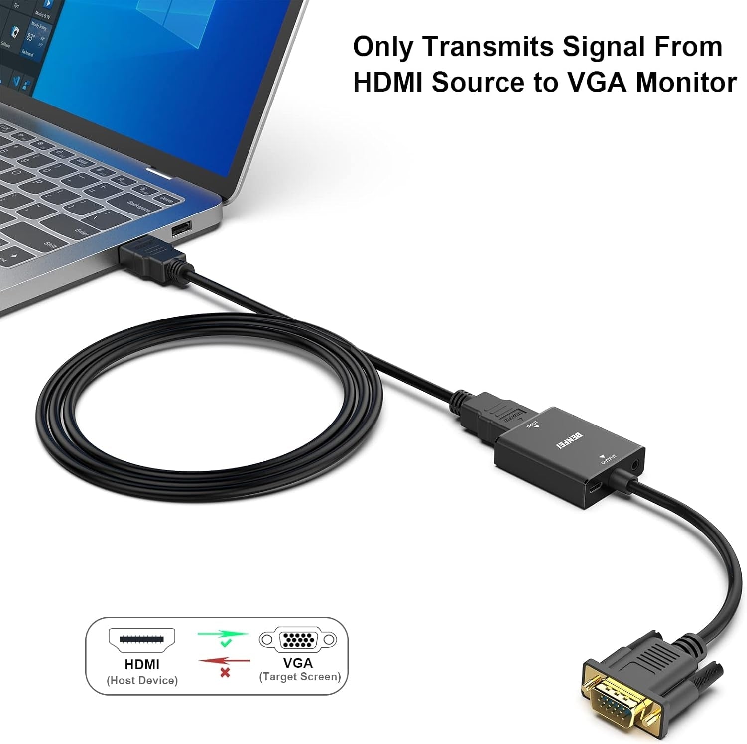 Computer Cables & Adapters: BENFEI HDMI to VGA, Uni-Directional HDMI Computer to VGA Monitor  Adapter (Female to Male) with 3.5mm Audio Jack