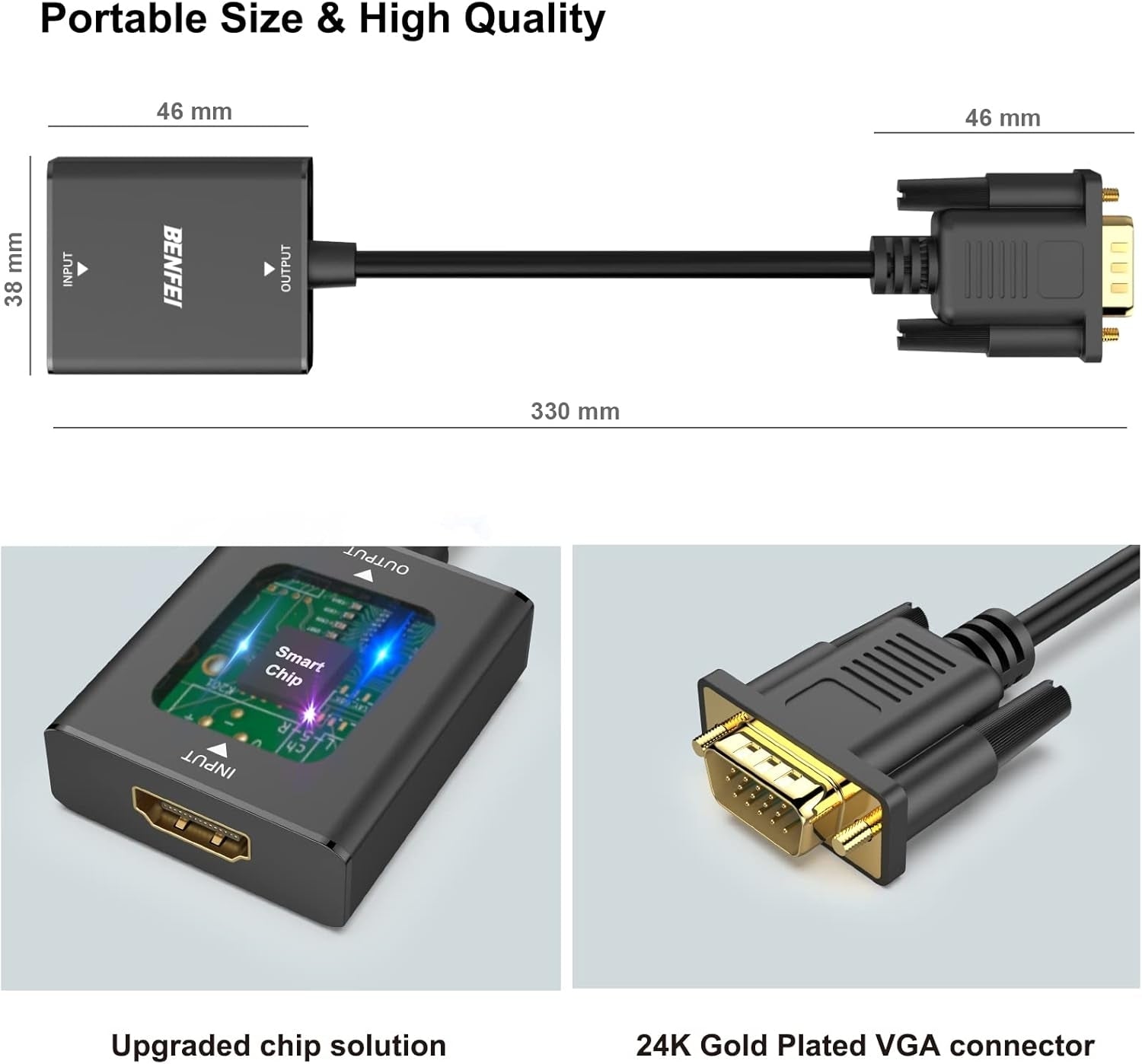 Computer Cables & Adapters: BENFEI HDMI to VGA, Uni-Directional HDMI Computer to VGA Monitor  Adapter (Female to Male) with 3.5mm Audio Jack
