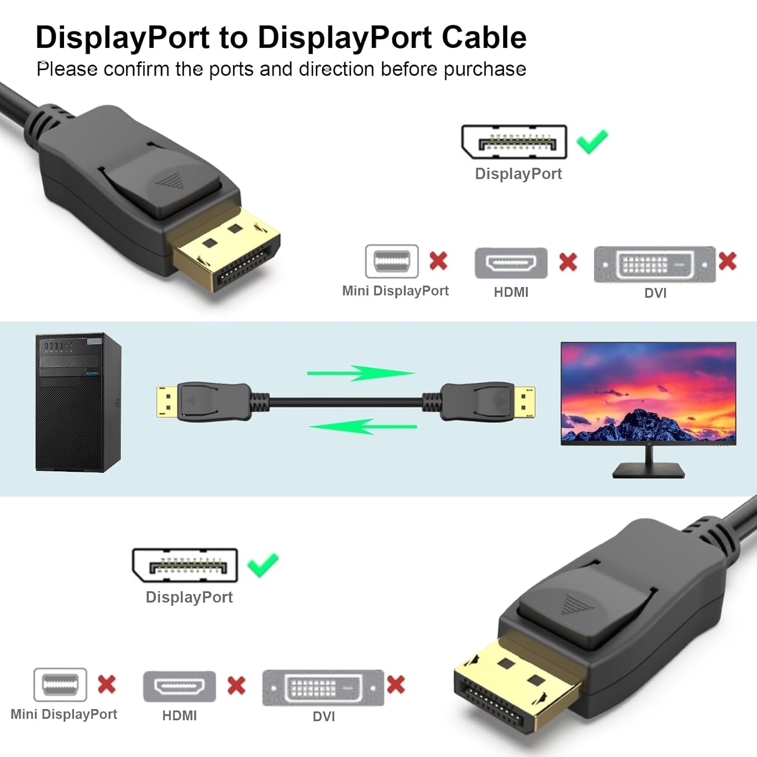 Computer Cables & Adapters: BENFEI 000279BK DP to DP Male to Male Cable 0.9M