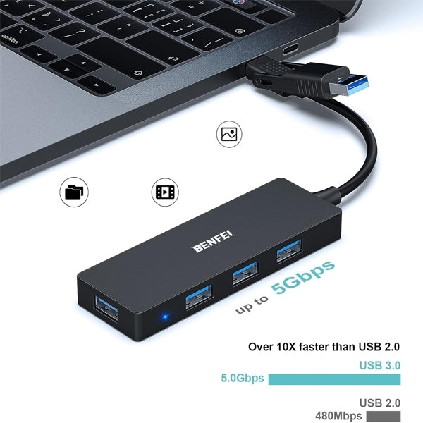 Desktops & Accessories: BENFEI 000291BK 4-Port USB 3.0 Ultra Flat Data Hub, USB C Hub with 4 Ports USB 3.0 Adapter