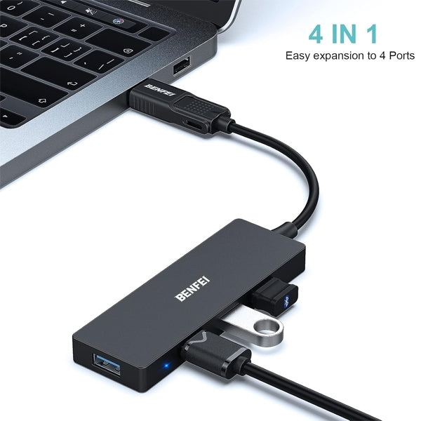Desktops & Accessories: BENFEI 000291BK 4-Port USB 3.0 Ultra Flat Data Hub, USB C Hub with 4 Ports USB 3.0 Adapter