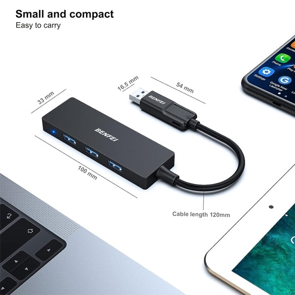 Desktops & Accessories: BENFEI 000291BK 4-Port USB 3.0 Ultra Flat Data Hub, USB C Hub with 4 Ports USB 3.0 Adapter