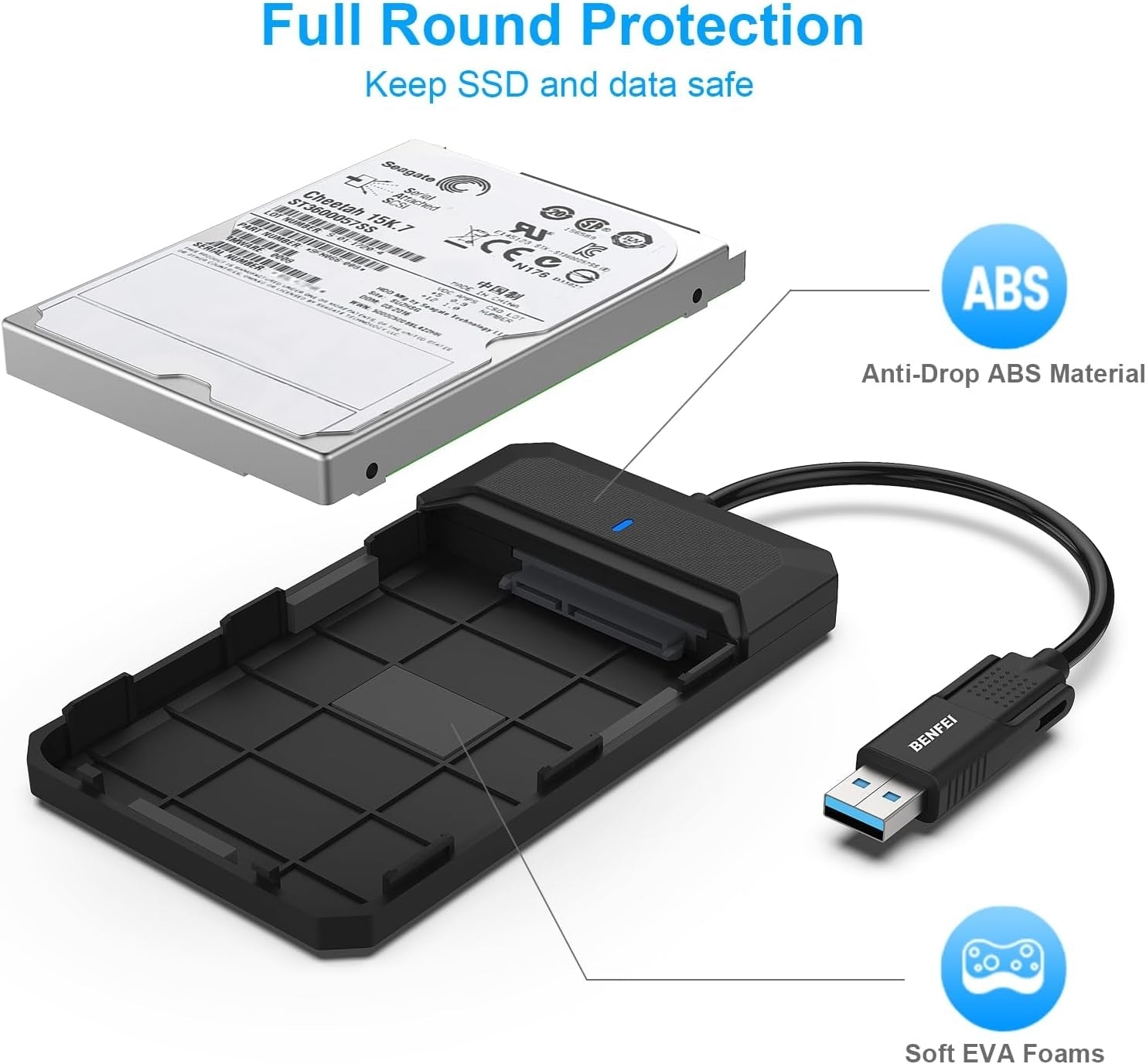 Hard Drives: BENFEI 2.5 Inch SATA to USB Tool Free External Hard Drive Enclosure