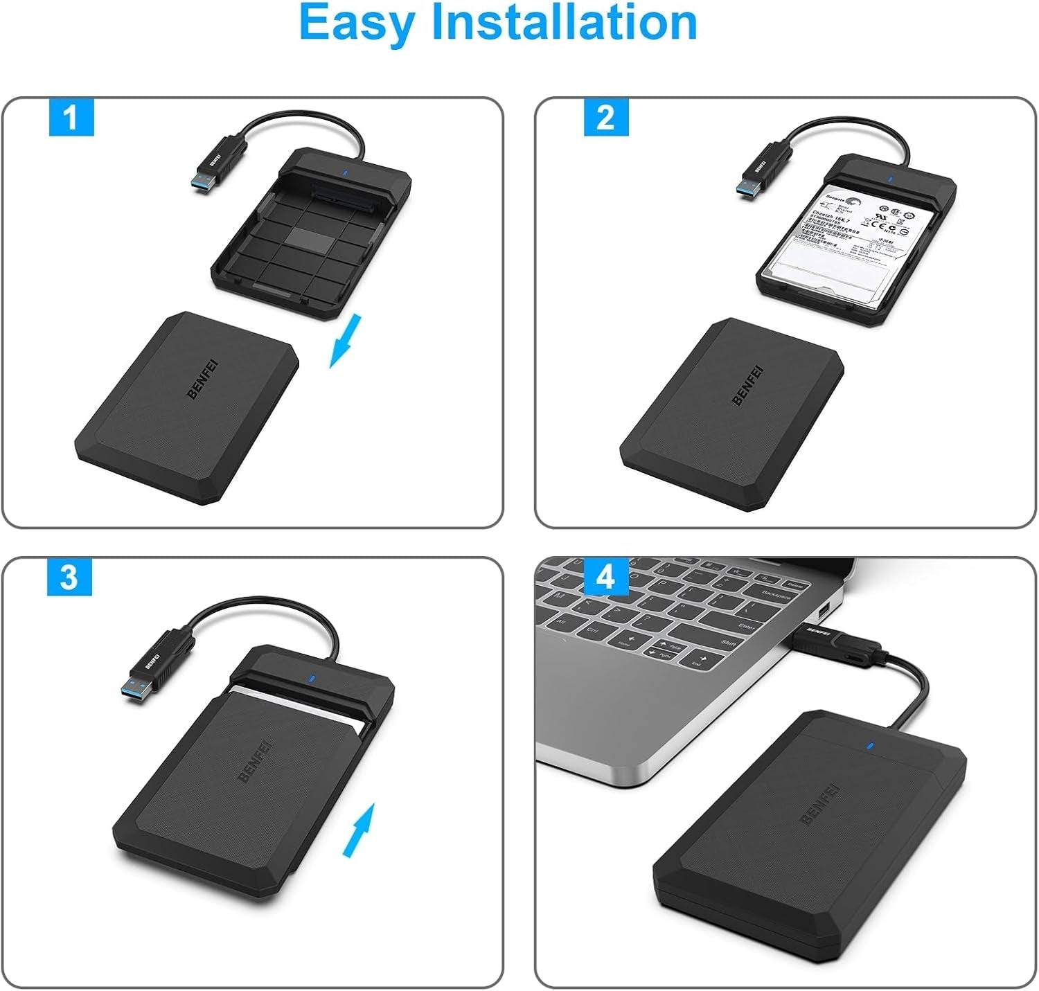 Hard Drives: BENFEI 2.5 Inch SATA to USB Tool Free External Hard Drive Enclosure