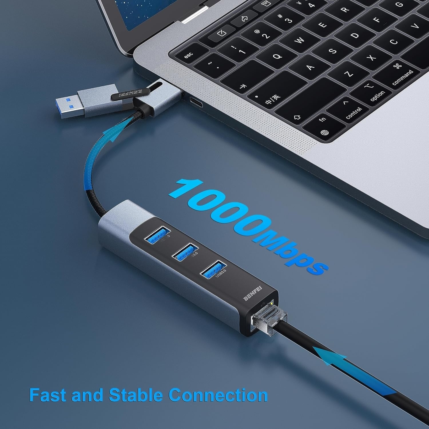 Desktops & Accessories: BENFEI 350GY 2-in-1 USB-C+USB 3.0 to RJ45 Gigabit Ethernet Port + 3-Port USB 3.0 HUB