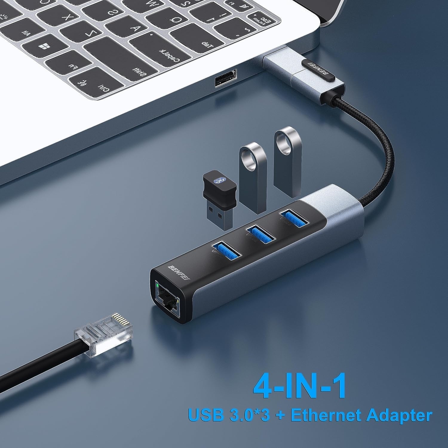 Desktops & Accessories: BENFEI 350GY 2-in-1 USB-C+USB 3.0 to RJ45 Gigabit Ethernet Port + 3-Port USB 3.0 HUB