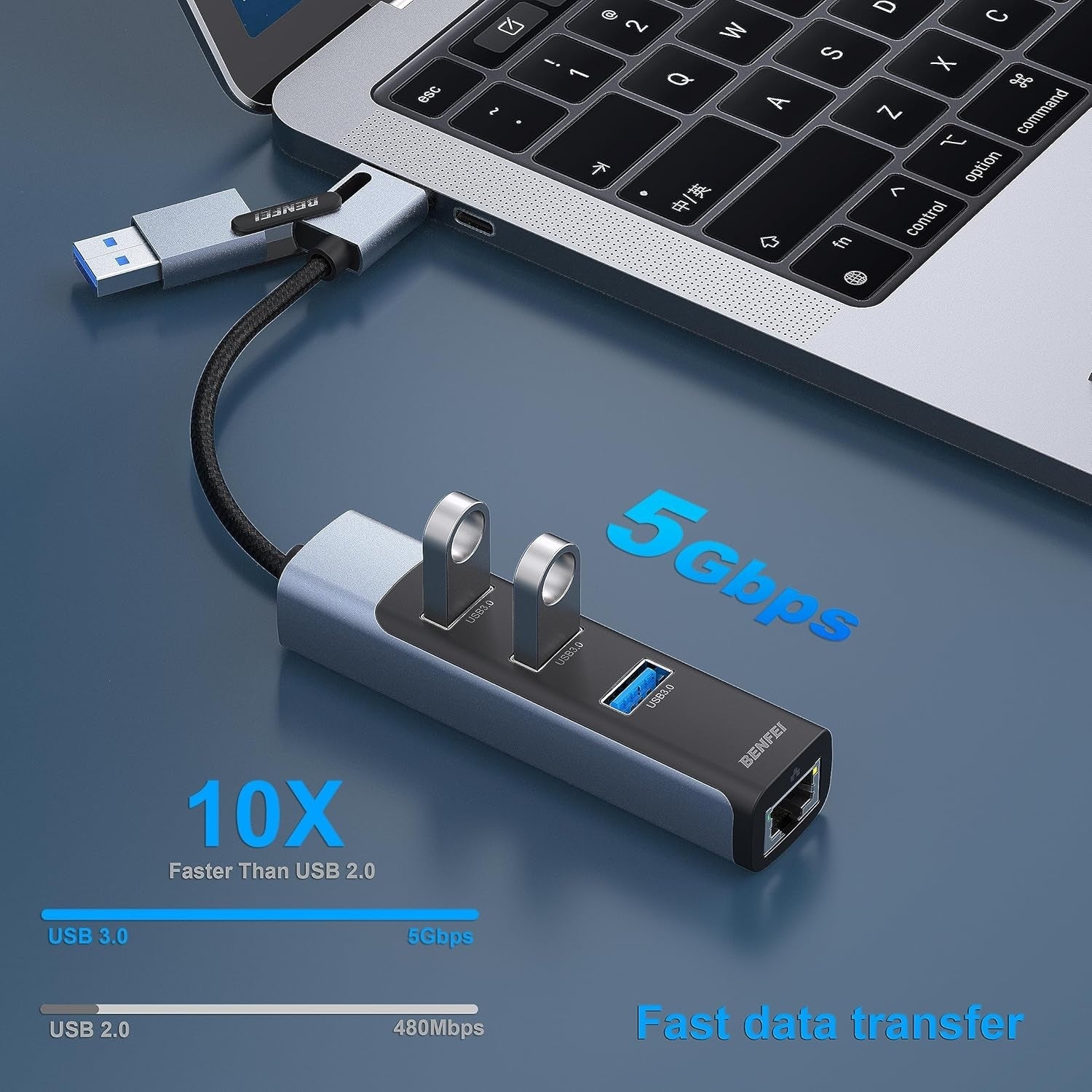 Desktops & Accessories: BENFEI 350GY 2-in-1 USB-C+USB 3.0 to RJ45 Gigabit Ethernet Port + 3-Port USB 3.0 HUB