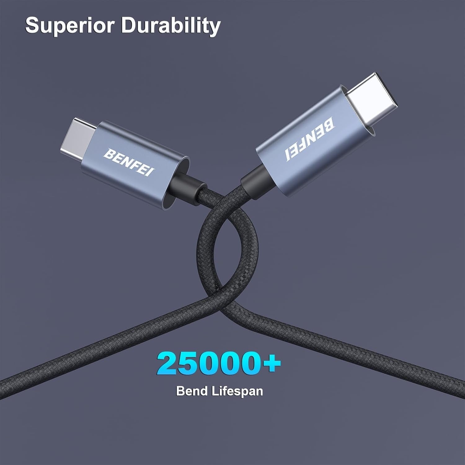 Phone Chargers: BENFEI 351SL-6F 100W USB-C to USB-C Fast Charging Cable Aluminum Shell Tangle-Free Silicone