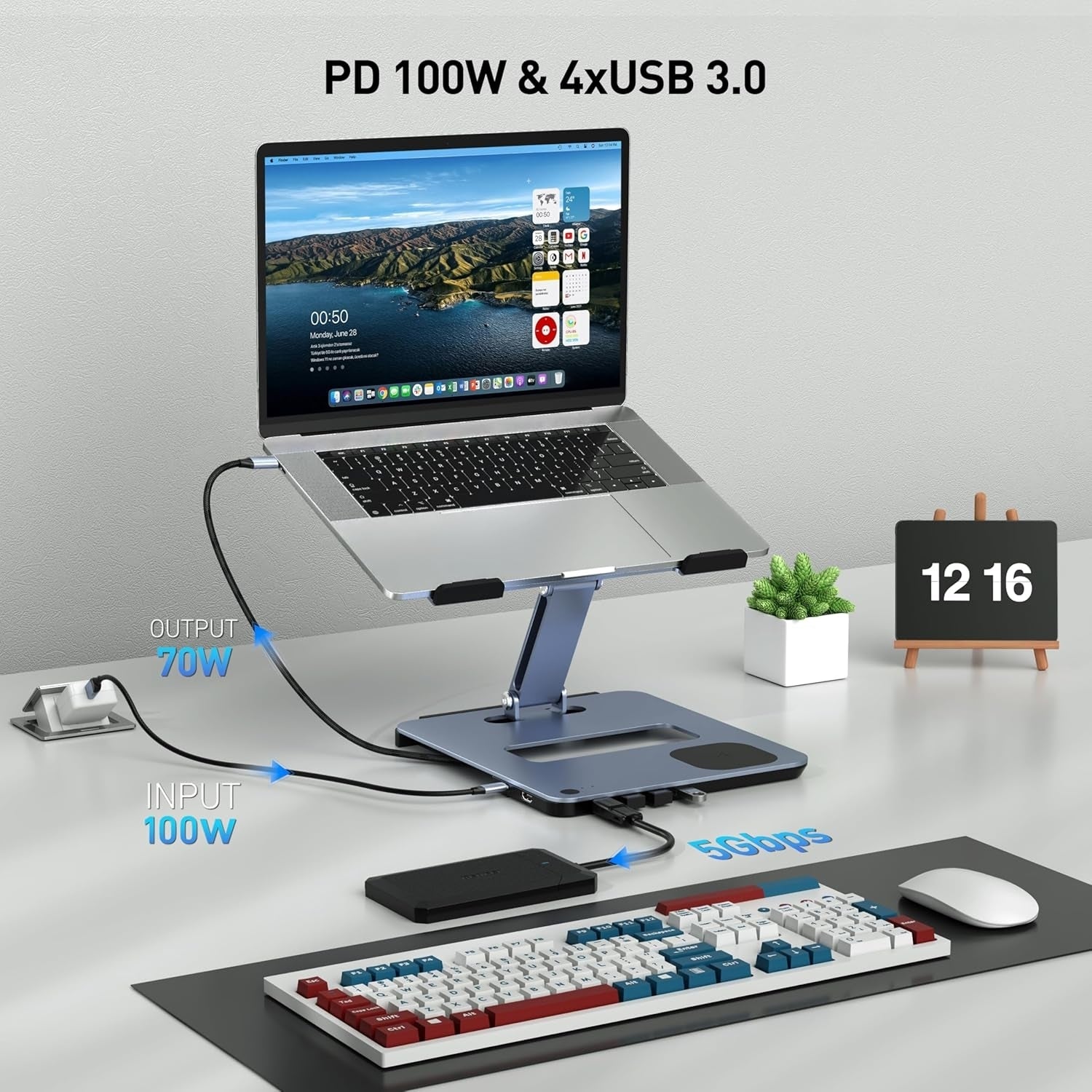 Laptop Stands: BENFEI 000366GY Laptop Stand with USB C Hub, Multi Function With USB and KVM Switch and 15W Wireless Charger