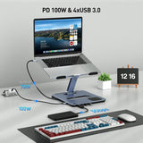 Laptop Stands: BENFEI 000366GY Laptop Stand with USB C Hub, Multi Function With USB and KVM Switch and 15W Wireless Charger