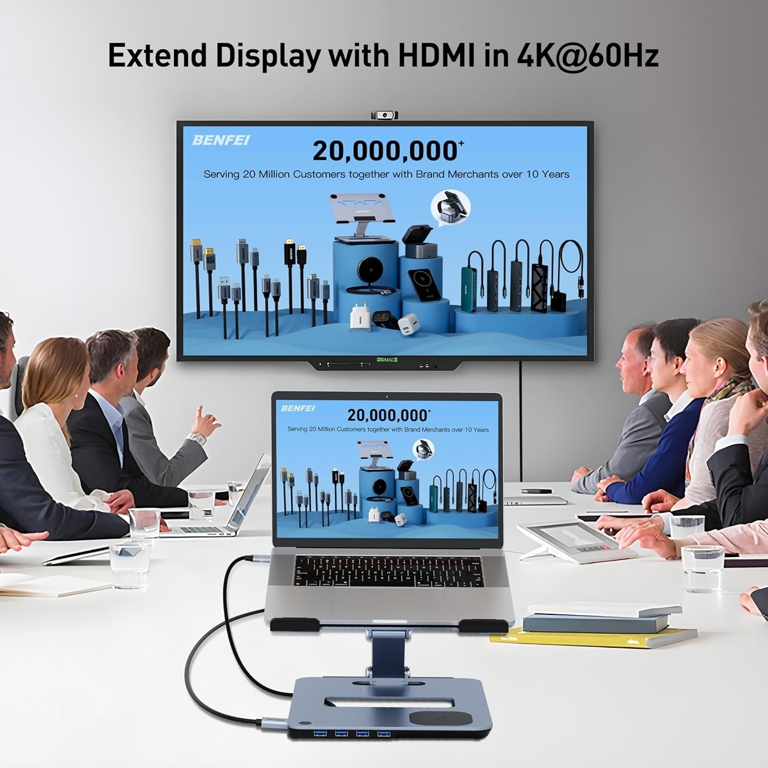 Laptop Stands: BENFEI 000366GY Laptop Stand with USB C Hub, Multi Function With USB and KVM Switch and 15W Wireless Charger