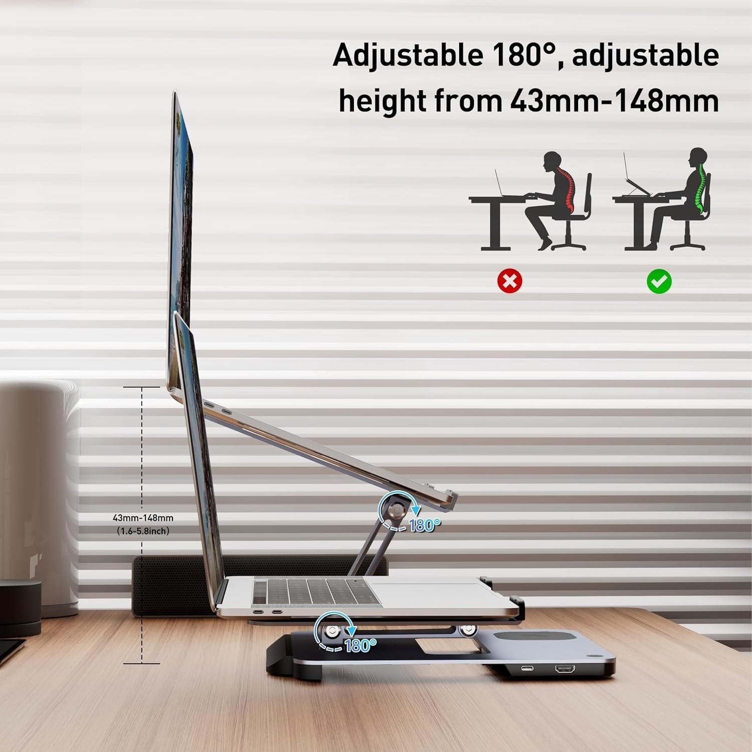 Laptop Stands: BENFEI 000366GY Laptop Stand with USB C Hub, Multi Function With USB and KVM Switch and 15W Wireless Charger