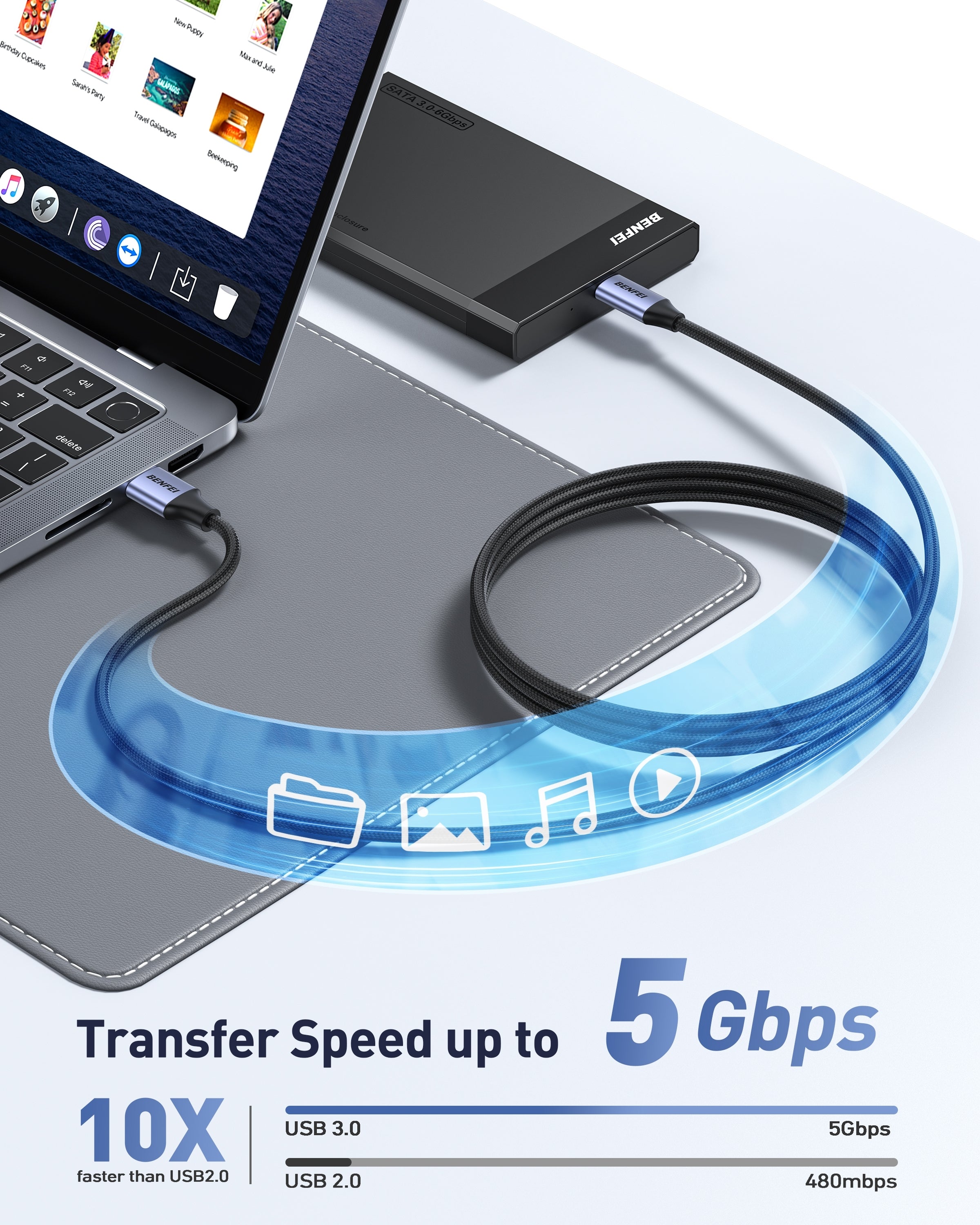 Computer Cables & Adapters: BENFEI 369GY 2M USB 3.0 to USB C Cable, 5Gbps High-Speed Data Sync & 3A Charging