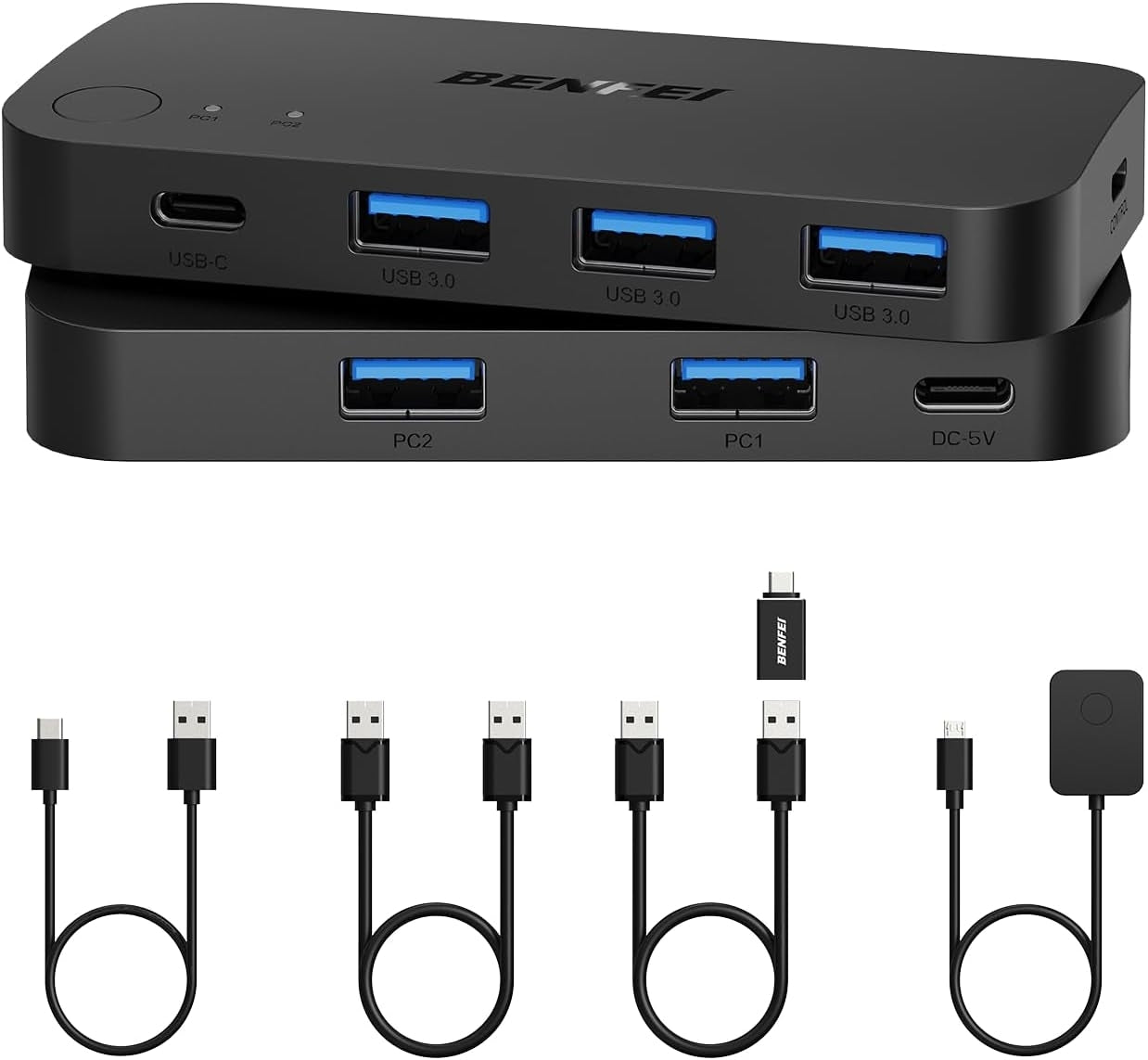 Desktops & Accessories: BENFEI 000376BK USB 3.0 Switch, USB Switcher 2 Computers Share 3xUSB 3.0 and 1xUSB C with Remote