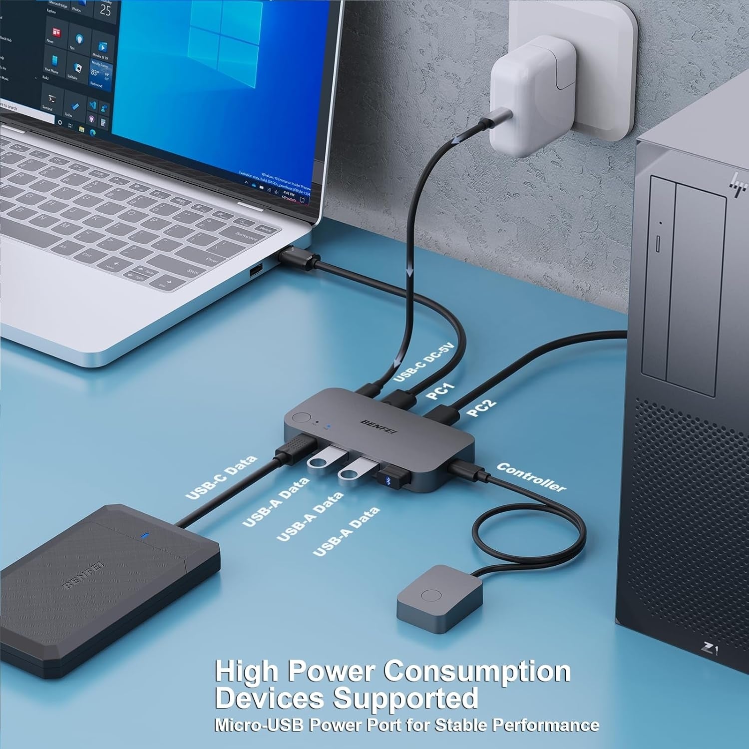 Desktops & Accessories: BENFEI 000376BK USB 3.0 Switch, USB Switcher 2 Computers Share 3xUSB 3.0 and 1xUSB C with Remote