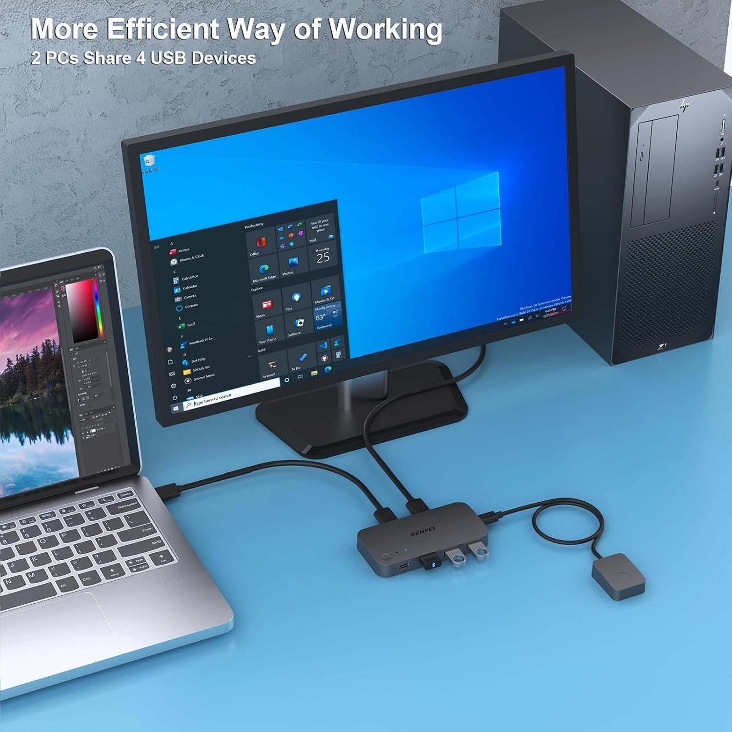 Desktops & Accessories: BENFEI 000376BK USB 3.0 Switch, USB Switcher 2 Computers Share 3xUSB 3.0 and 1xUSB C with Remote