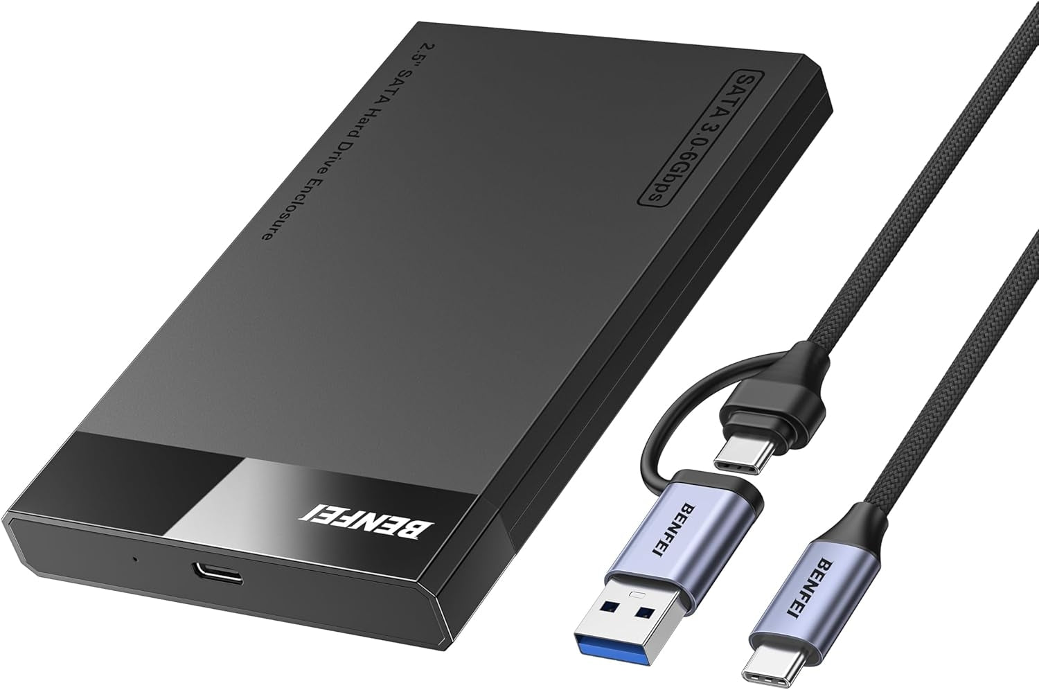 Hard Drives: BENFEI 000385BK 2.5 Inch SATA to USB-A + USB-C Tool Free External Hard Drive Enclosure (6Gbps, Optimized for SSD, Support UASP SATA III)