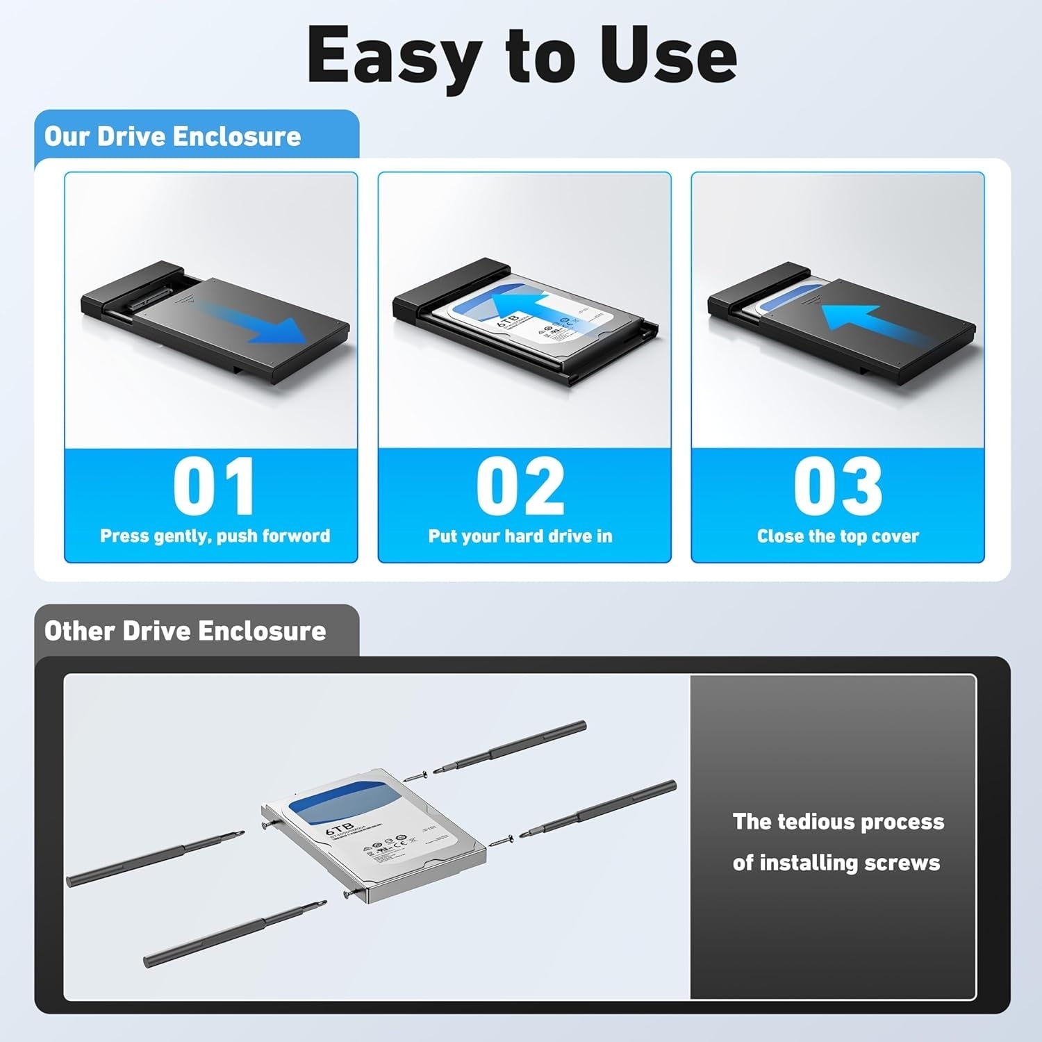 Hard Drives: BENFEI 000385BK 2.5 Inch SATA to USB-A + USB-C Tool Free External Hard Drive Enclosure (6Gbps, Optimized for SSD, Support UASP SATA III)