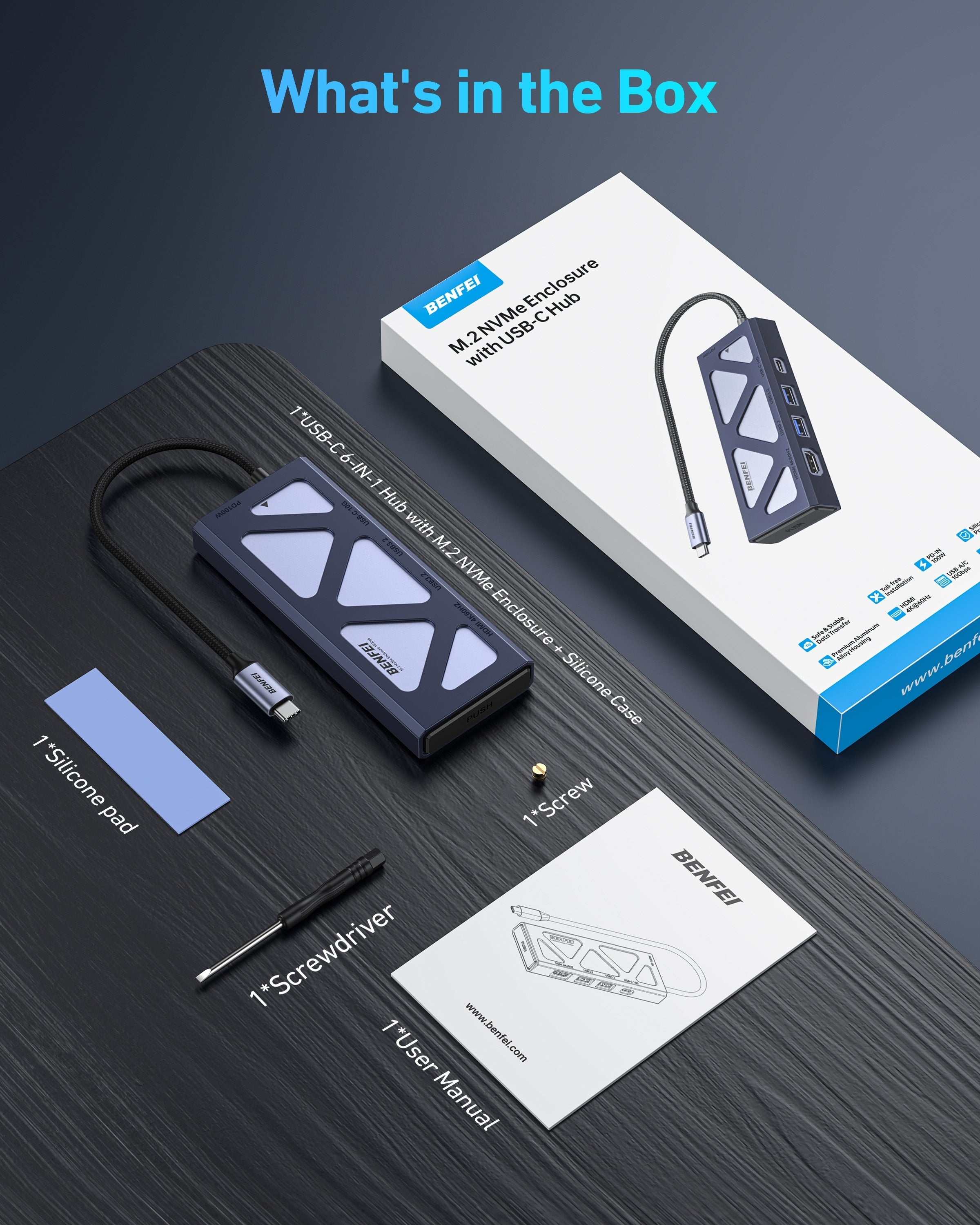 Hard Drives: BENFEI 000389GY M.2 NVMe Enclosure with USB-C Hub