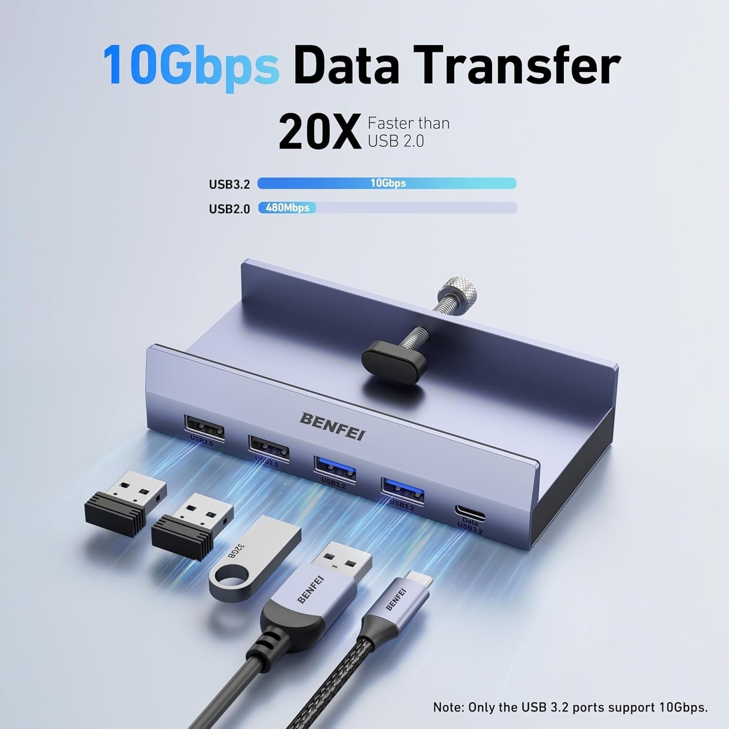 Desktops & Accessories: BENFEI 396GY USB-C 8-in-1 Docking HDMI 4K/60Hxz+USB-C(10G)+2xUSB-A(10G)+2xUSB2.0+RJ45+PD100W