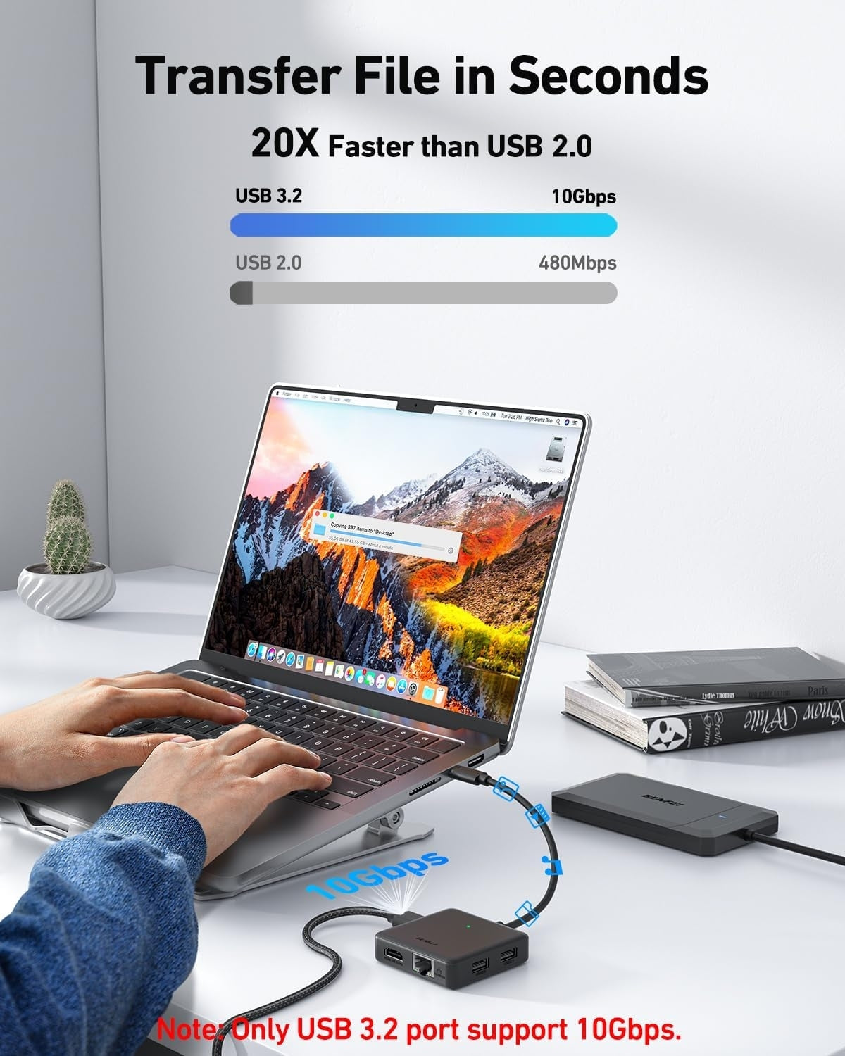 Desktops & Accessories: BENFEI 399BK 6-in-1 USB-C HUB to HDMI(8K)+USB3.2(10Gbps)+USB2.0x2+PD100W+RJ45 Black