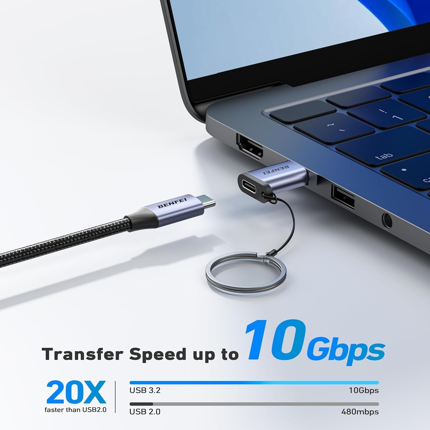 Computer Cables & Adapters: BENFEI 407GY 2-Pack USB Type-A to USB-C Adapter Male to Female Supporting 5V 3A Charging and 10Gbps Data Transmit