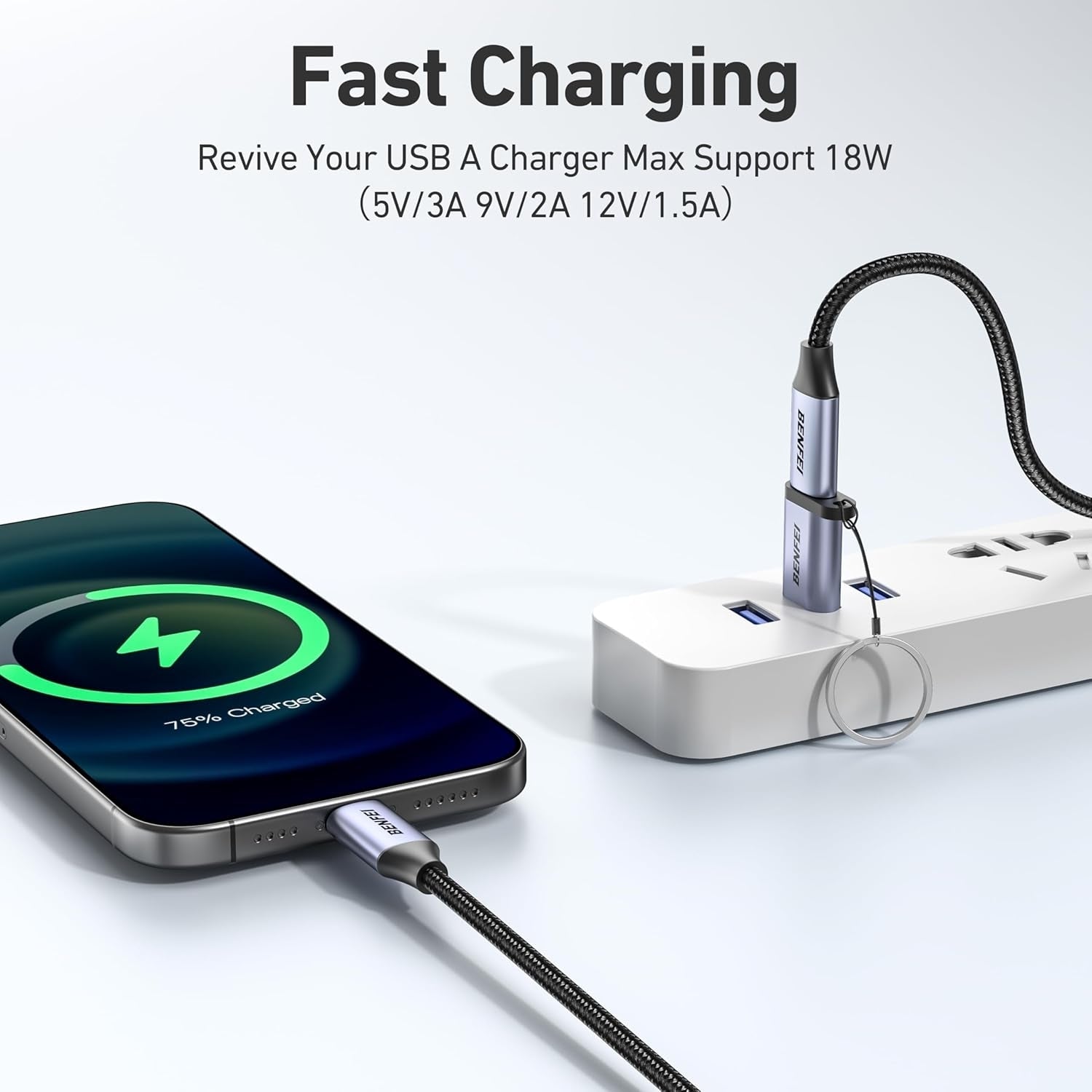 Computer Cables & Adapters: BENFEI 407GY 2-Pack USB Type-A to USB-C Adapter Male to Female Supporting 5V 3A Charging and 10Gbps Data Transmit
