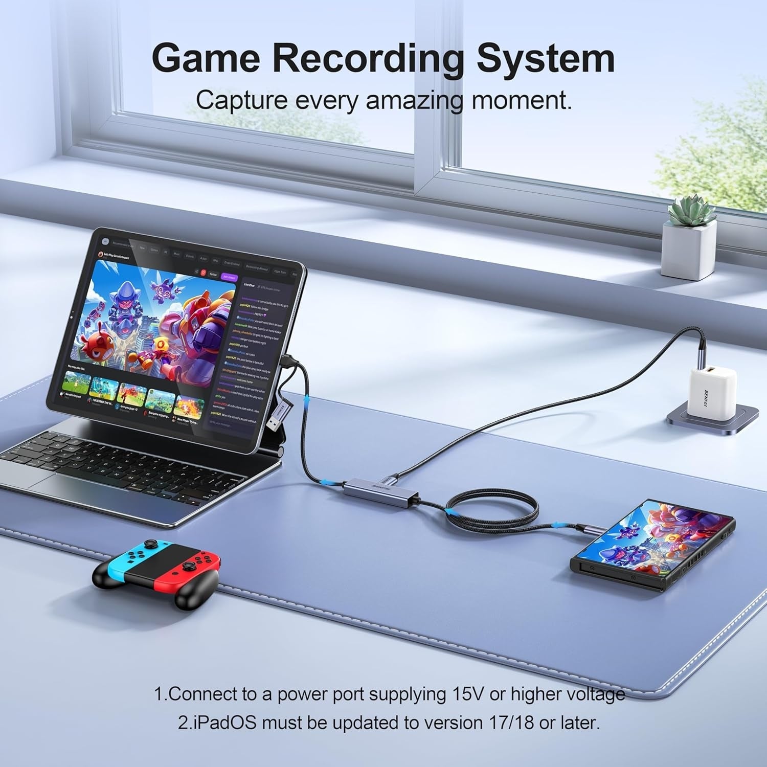 Desktops & Accessories: BENFEI 408GY USB-C to USB-C+A + PD (100W) Video/Audio Capture Card Supporting Full HD 1080P 60FPS for Streaming, Recording, Gaming