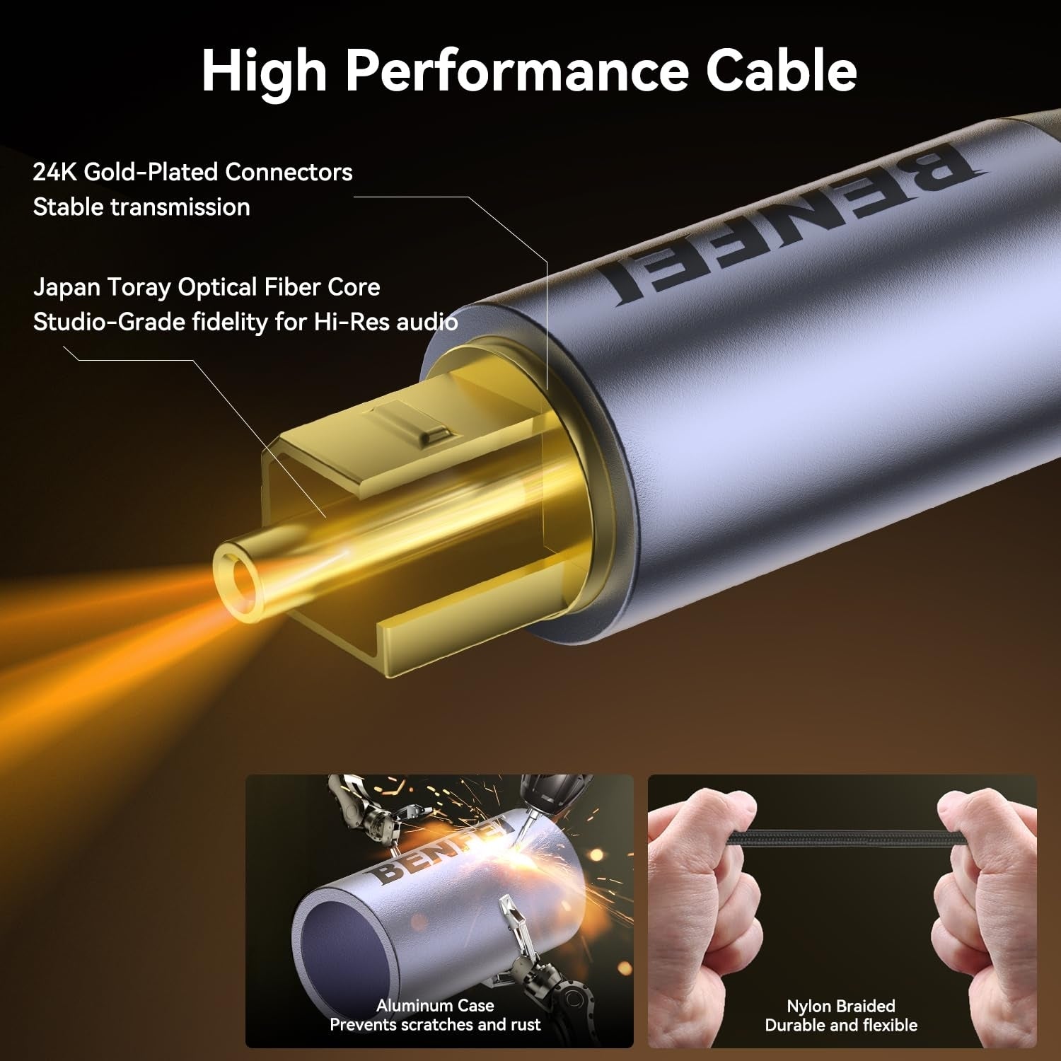 Computer Cables & Adapters: BENFEI 411GY Toslink Optical Audio cable 2M