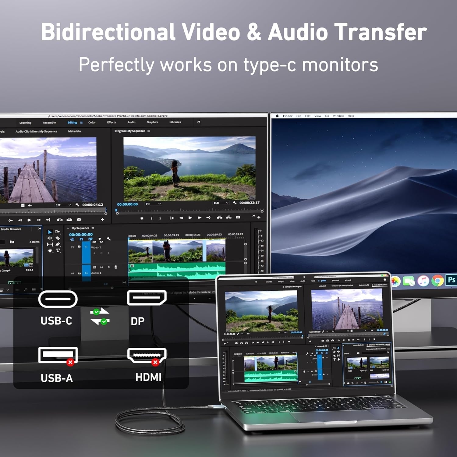 Computer Cables & Adapters: BENFEI 412GY Bidirectional USB-C to DisplayPort V1.4 (Support Thunderbolt 4, 8K@60Hz ) Cable 1.8M