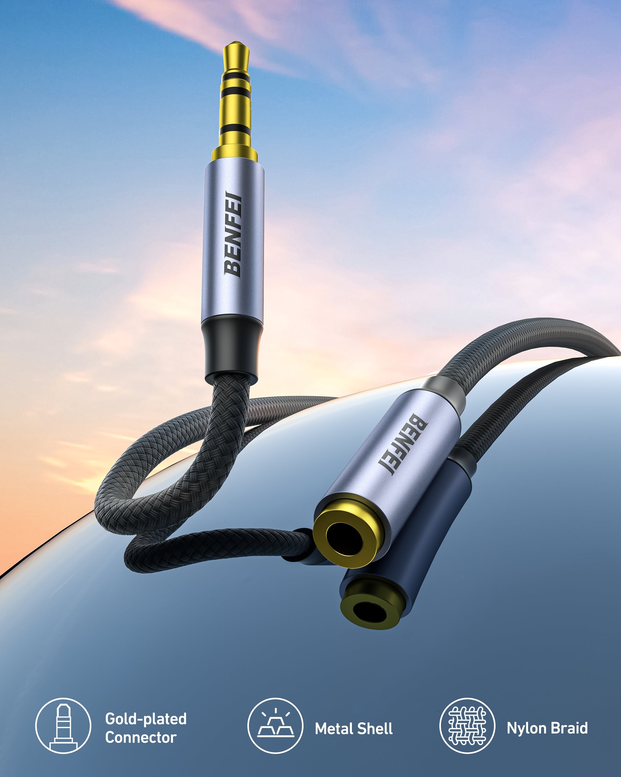 Computer Cables & Adapters: BENFEI 421GY 1M 3.5mm Male to Female AUX Extension Cable, TRRS 4-Pole Stereo Audio Jack Cord for Headphones, Microphone, Smartphones, PC, Laptop, Speakers